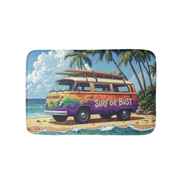 Surf oder Pleite Groovy Retro Hippie Surfer Strand Badematte (Vorderseite)