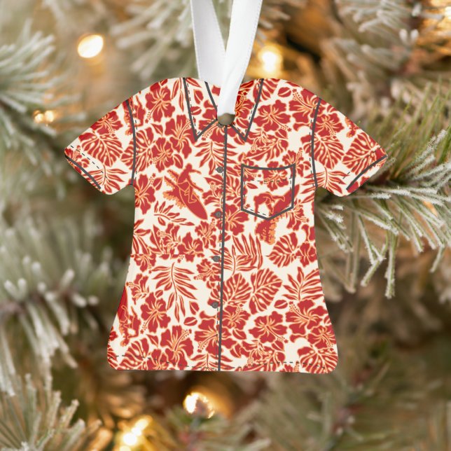 Surf Pareau Hawaiian Hibiskus Aloha Shirt - Rot Ornament (Baum)