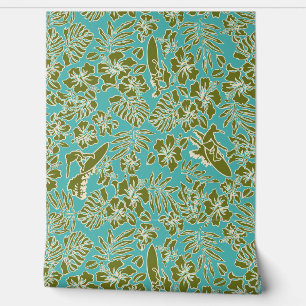 Surf Pareau Hawaiianischer Hibiskus Surfing Turq Tapete