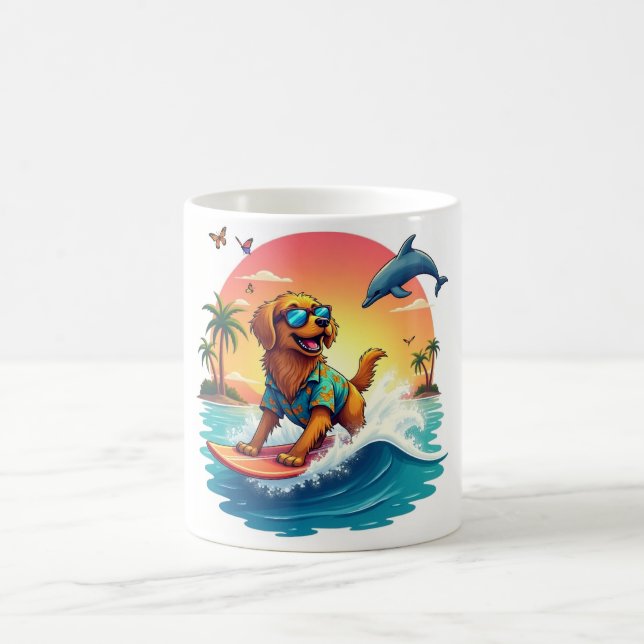 Surf Pup 🏄‍♂️ Golden Retriever Beach Mug Kaffeetasse (Mittel)