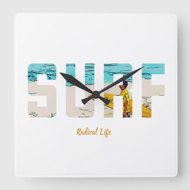 Surf! Quadratische Wanduhr (Vorderseite)
