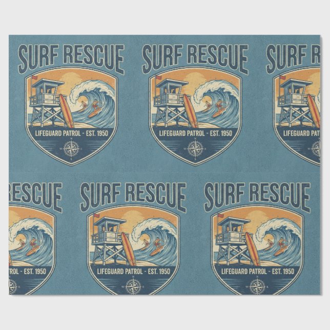 Surf Rescue Lifeguard Patrol Est 1950 Geschenkpapier (Flach)