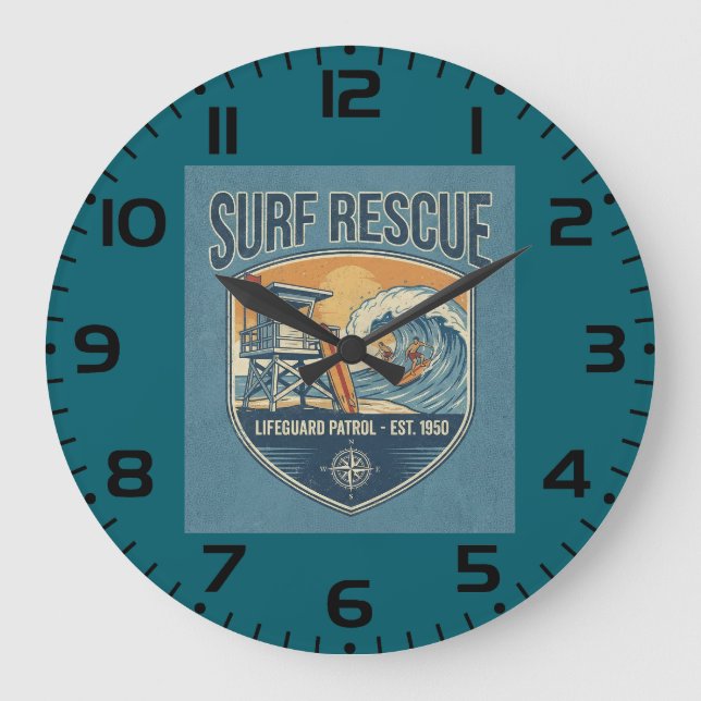 Surf Rescue Lifeguard Patrol Est 1950 Große Wanduhr (Vorderseite)
