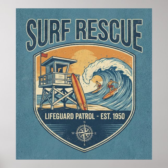 Surf Rescue Lifeguard Patrol Est 1950 Poster (Vorne)