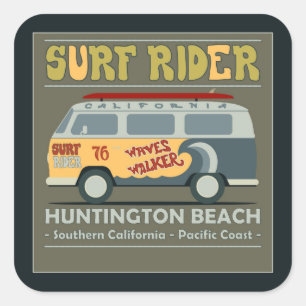 Surf Rider Huntington Beach Poster Quadratischer Aufkleber