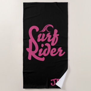 Surf Rider Quote Monogram Pink Black Trendy Strandtuch
