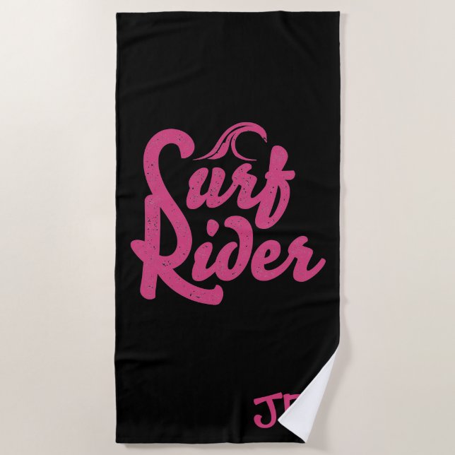 Surf Rider Quote Monogram Pink Black Trendy Strandtuch (Vorderseite)