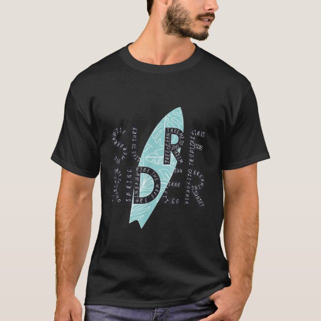 Surf Rider Typografie Surfboard Notes Surf T-Shirt (Vorderseite)