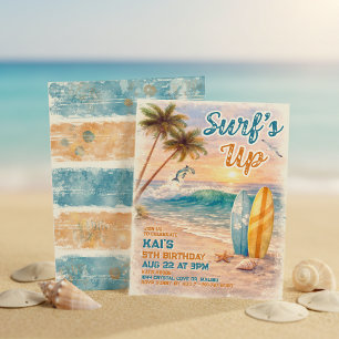 Surf’s Up Retro-Wasserfarben-Tropischer-Strand-Geb Einladung