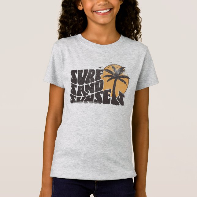 Surf Sand Sunsets Beach Life Palm Tree T-Shirt (Vorderseite)