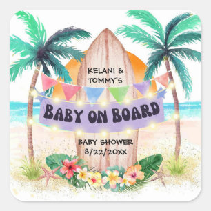 Surf & Sea   Baby an Bord Baby Shower Quadratischer Aufkleber