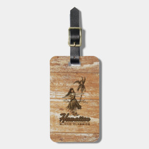 Surf Shack Hawaiian Hula Girl Faux Holz Gepäckanhänger