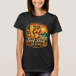 Surf Shack Surfer Pin-Up | Ride The Waves Beach T-Shirt