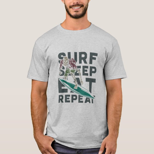 Surf Sleep essen Wiederholung Vintager Surfdesign T-Shirt (Vorderseite)