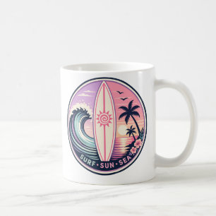 Surf • Sonne • Meer Retro Tropen-Welle-Abzeichen   Kaffeetasse