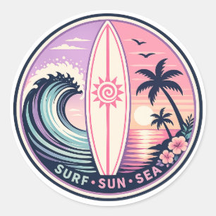 Surf • Sonne • Meer Retro Tropen-Welle-Abzeichen Runder Aufkleber