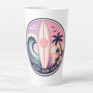 Surf • Sonne • Meer Retro Tropische Welle Abzeiche Milchtasse