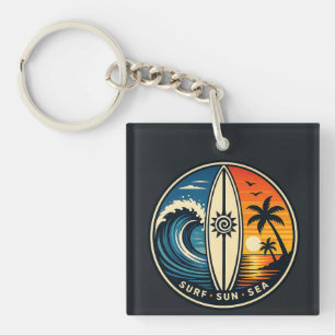 Surf Sun Sea Vintage Abzeichen – Surfboard Sonnenu Schlüsselanhänger