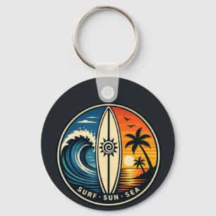 Surf Sun Sea Vintage Abzeichen – Surfboard Sonnenu Schlüsselanhänger