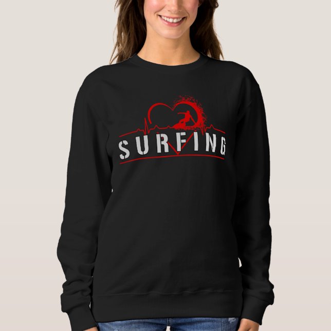 Surf Surfer Surfen Heartbeat Frauen m Sweatshirt (Vorderseite)
