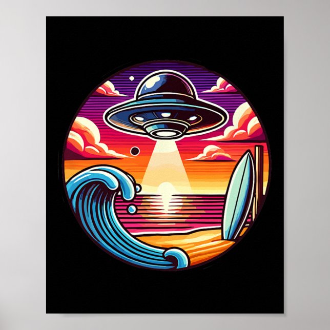 Surf Surfing Surfer Wave Ocean Sunset Outer Space  Poster (Vorne)