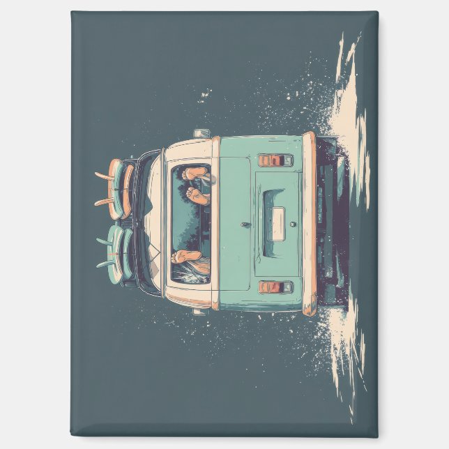 Surf Van Splash – Retro-Strandcamper Magnet (Vorderseite)