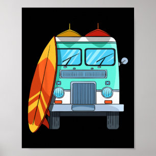 Surf-Van Surfbrett Palmen Surfen Surfer Wellen Poster