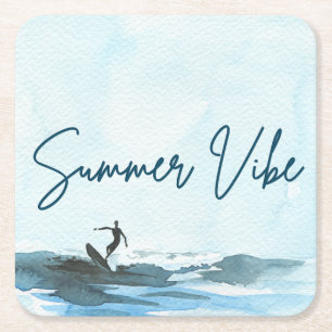 Surf Watercolor Summer Vibe Rechteckiger Pappuntersetzer