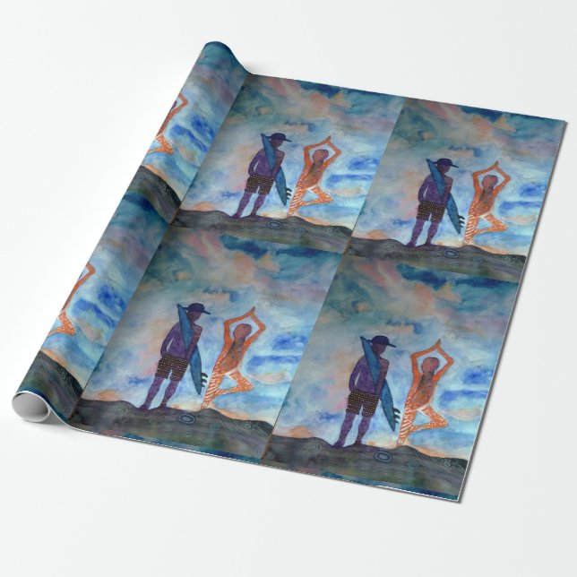 Surf Yoga Watercolor Art Wrapping Paper Geschenkpapier (Ungerollt)