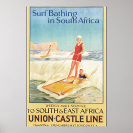 Surfbäder in Südafrika Vintage Travel Poster