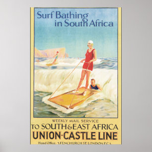 Surfbäder in Südafrika Vintage Travel Poster