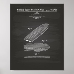 Surfboard 1958 Patent Kunst Kreidetafel Poster