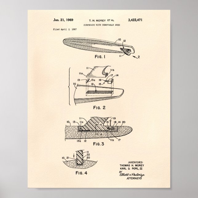 Surfboard 1969 Patent Art Old Peper Poster (Vorne)