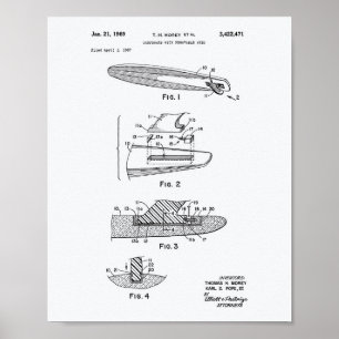 Surfboard 1969 Patent Kunst Weißpapier Poster