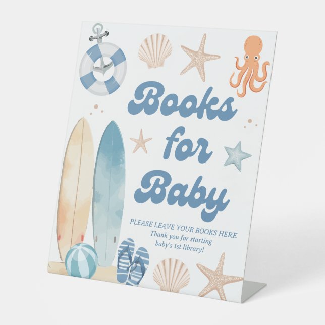 Surfboard Coastal Baby Showbücher für Baby Sockelschild (Vorderseite)