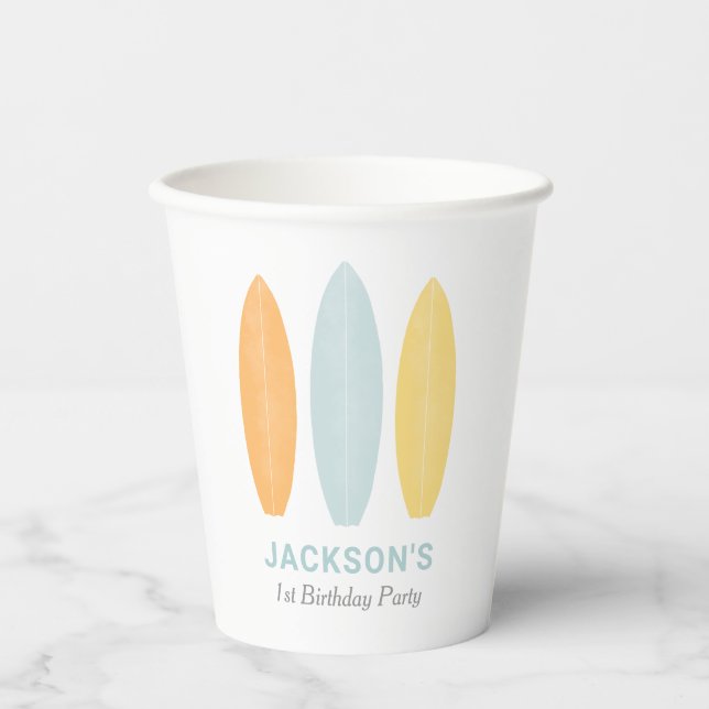 Surfboard Kindergeburtstag Party Pappbecher (Vorderseite)