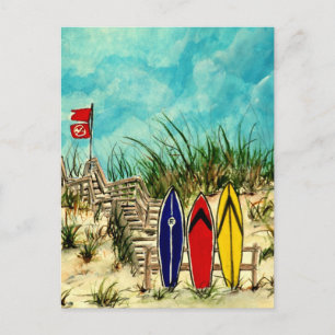 Surfboard-Kunst, rot-gelb und blau Postkarte