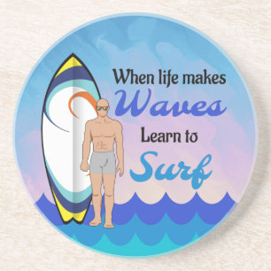 Surfboard Ocean Waves Blue Motivierend Zitat Getränkeuntersetzer