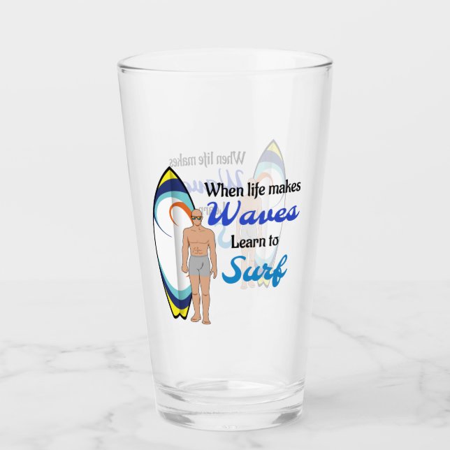 Surfboard Ocean Waves Blue Motivierend Zitat Glas (Vorderseite)