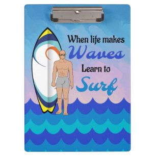 Surfboard Ocean Waves Blue Motivierend Zitat Klemmbrett