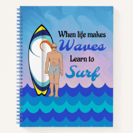 Surfboard Ocean Waves Blue Motivierend Zitat Notizbuch