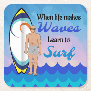 Surfboard Ocean Waves Blue Motivierend Zitat Rechteckiger Pappuntersetzer
