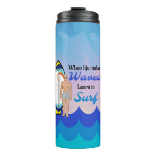 Surfboard Ocean Waves Blue Motivierend Zitat Thermosbecher