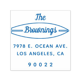 Surfboard Rücksendeadresse mit weißem Familienname Permastempel