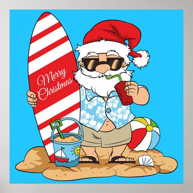 Surfboard Santa Poster (Vorne)