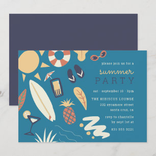 Surfboard & Sun  HandGezeichnet SommerGeburtstagsp Einladung