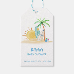 Surfboard Sunshine Beach Palm Tree Baby Dusche Geschenkanhänger
