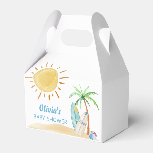 Surfboard Sunshine Beach Palm Tree Baby Dusche Geschenkschachtel (Vorderseite)