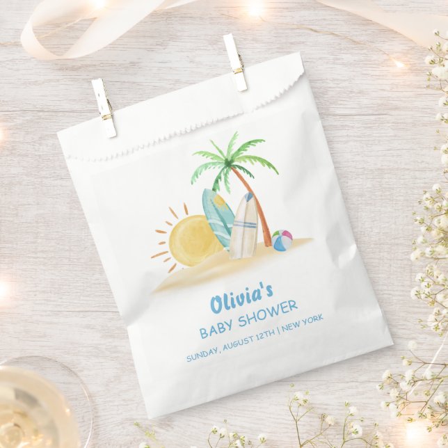 Surfboard Sunshine Beach Palm Tree Baby Dusche Geschenktütchen (Ausgeschnitten)
