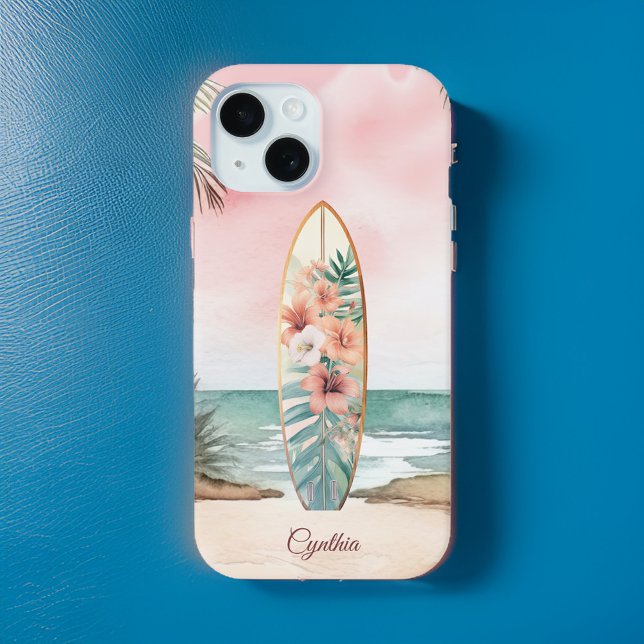Surfboard Tropische Blume Island Monogram Case-Mate iPhone Hülle (Von Creator hochgeladen)